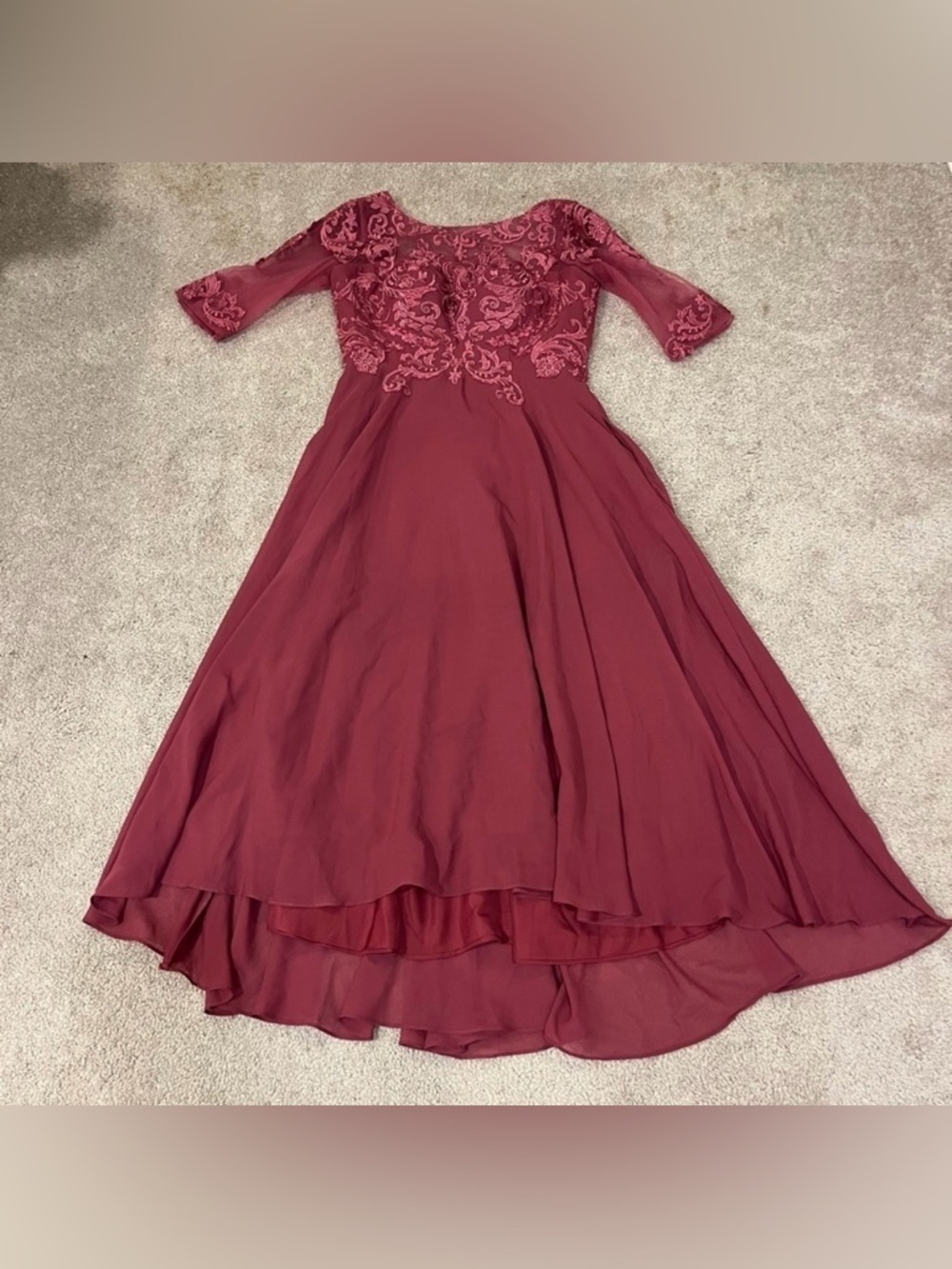 Miss Veil Sheer Sleeve Formal Dress with Lace Up Back